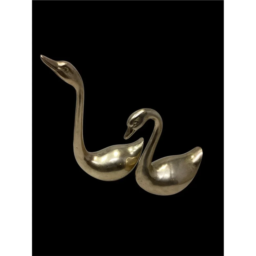 Vtg MCM Pair Of Large Brass Swans 9